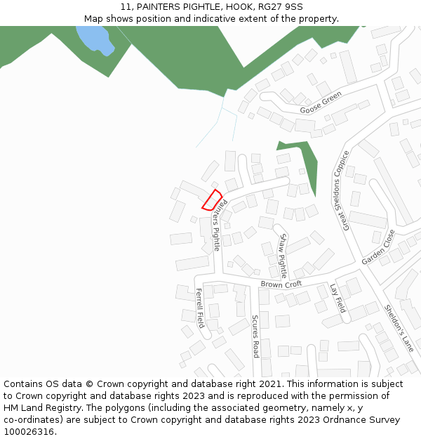 11, PAINTERS PIGHTLE, HOOK, RG27 9SS: Location map and indicative extent of plot