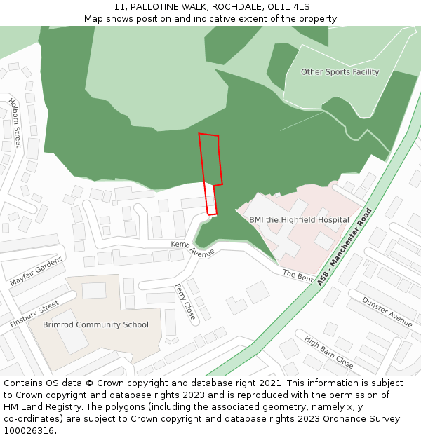11, PALLOTINE WALK, ROCHDALE, OL11 4LS: Location map and indicative extent of plot