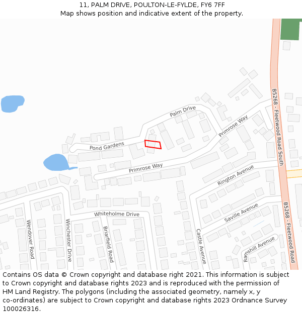 11, PALM DRIVE, POULTON-LE-FYLDE, FY6 7FF: Location map and indicative extent of plot