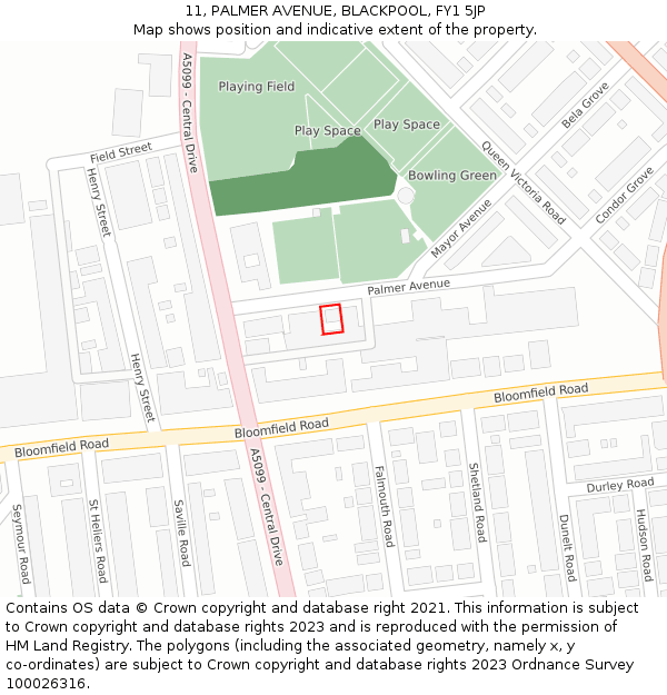 11, PALMER AVENUE, BLACKPOOL, FY1 5JP: Location map and indicative extent of plot