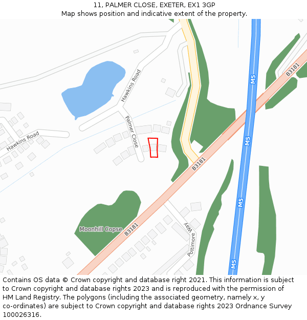 11, PALMER CLOSE, EXETER, EX1 3GP: Location map and indicative extent of plot