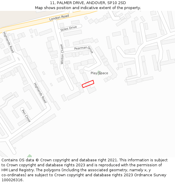 11, PALMER DRIVE, ANDOVER, SP10 2SD: Location map and indicative extent of plot