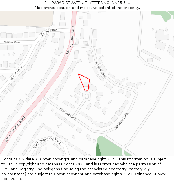 11, PARADISE AVENUE, KETTERING, NN15 6LU: Location map and indicative extent of plot