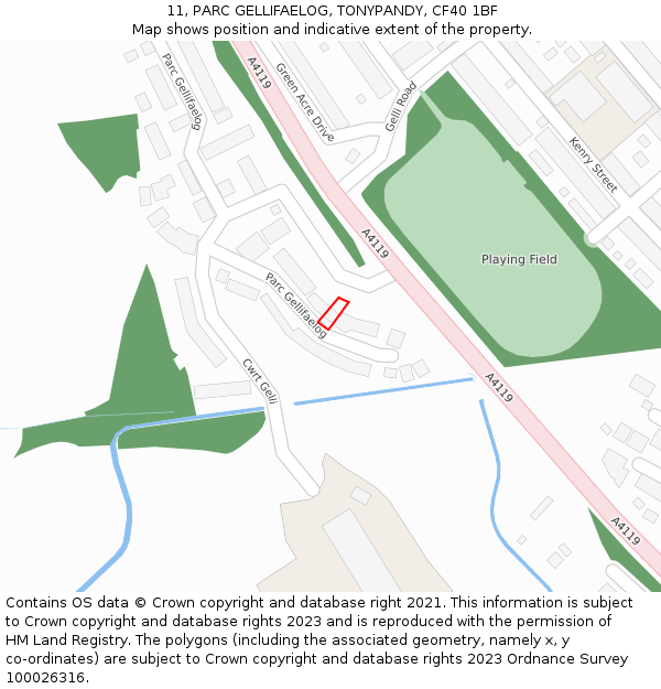 11, PARC GELLIFAELOG, TONYPANDY, CF40 1BF: Location map and indicative extent of plot