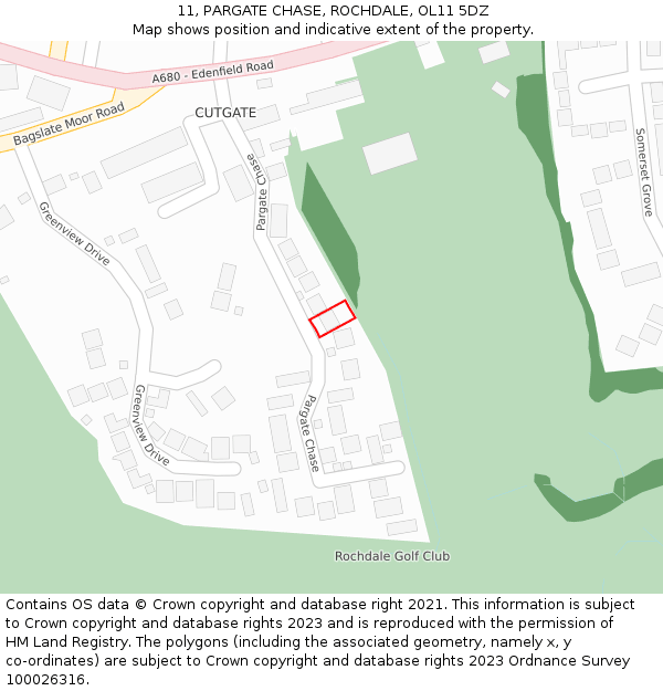11, PARGATE CHASE, ROCHDALE, OL11 5DZ: Location map and indicative extent of plot
