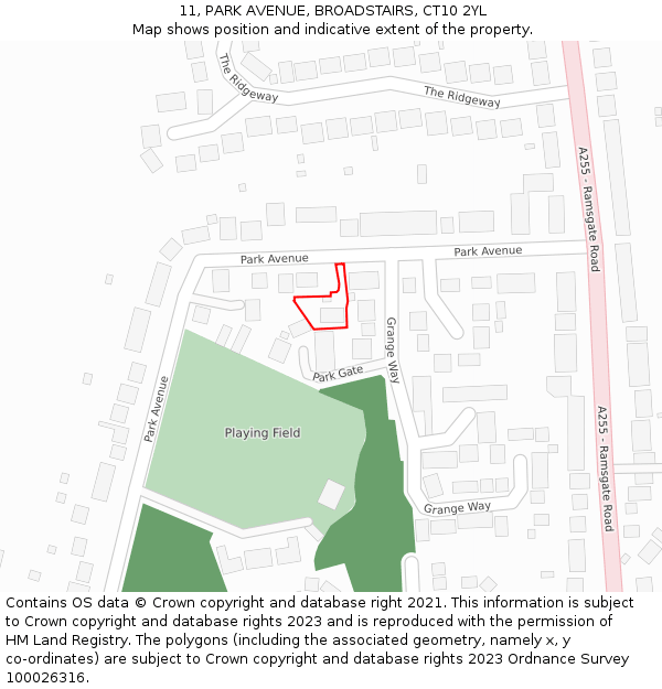 11, PARK AVENUE, BROADSTAIRS, CT10 2YL: Location map and indicative extent of plot