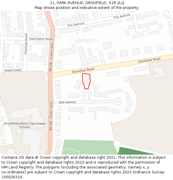 11, PARK AVENUE, DRONFIELD, S18 2LQ: Location map and indicative extent of plot