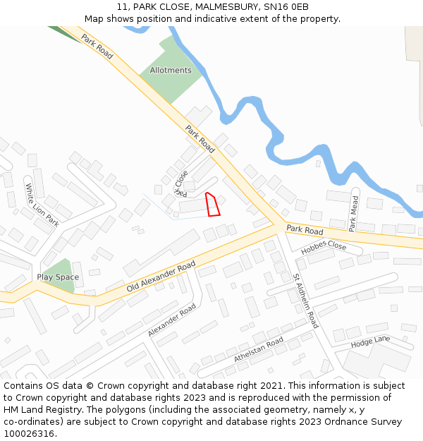 11, PARK CLOSE, MALMESBURY, SN16 0EB: Location map and indicative extent of plot