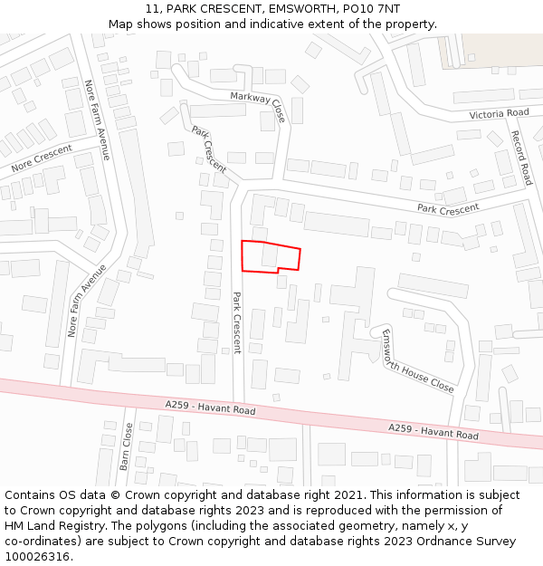 11, PARK CRESCENT, EMSWORTH, PO10 7NT: Location map and indicative extent of plot