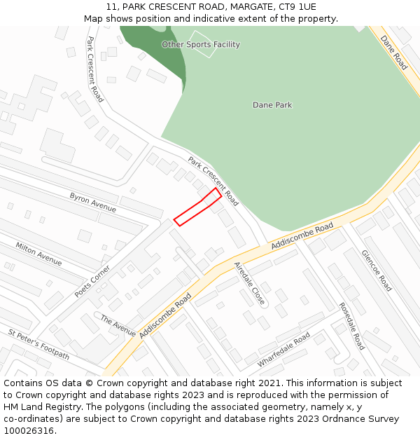 11, PARK CRESCENT ROAD, MARGATE, CT9 1UE: Location map and indicative extent of plot
