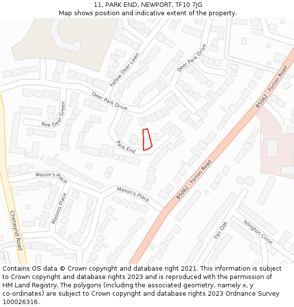 11, PARK END, NEWPORT, TF10 7JG: Location map and indicative extent of plot