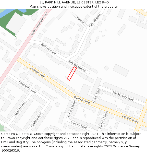 11, PARK HILL AVENUE, LEICESTER, LE2 8HQ: Location map and indicative extent of plot