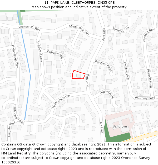 11, PARK LANE, CLEETHORPES, DN35 0PB: Location map and indicative extent of plot