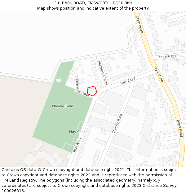 11, PARK ROAD, EMSWORTH, PO10 8NY: Location map and indicative extent of plot