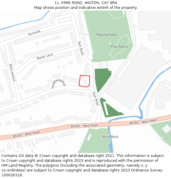 11, PARK ROAD, WIGTON, CA7 9RA: Location map and indicative extent of plot