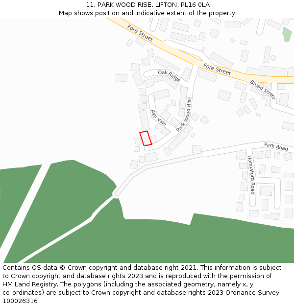 11, PARK WOOD RISE, LIFTON, PL16 0LA: Location map and indicative extent of plot