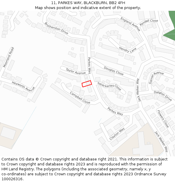 11, PARKES WAY, BLACKBURN, BB2 4FH: Location map and indicative extent of plot