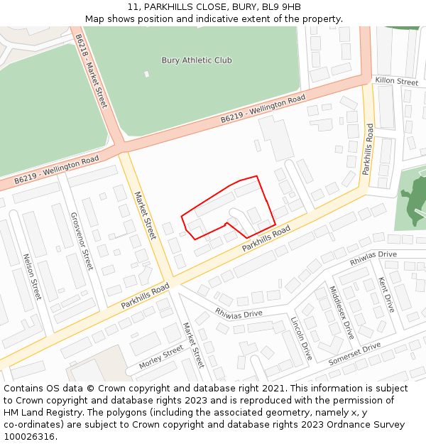 11, PARKHILLS CLOSE, BURY, BL9 9HB: Location map and indicative extent of plot