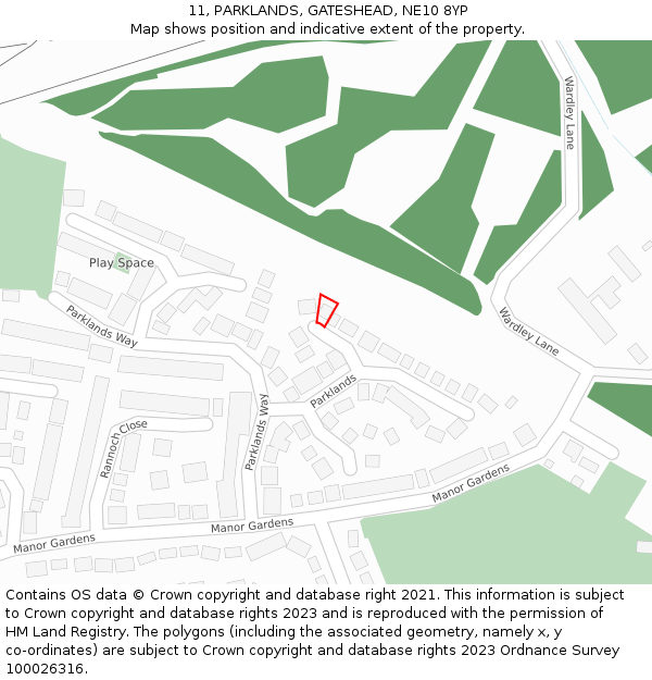 11, PARKLANDS, GATESHEAD, NE10 8YP: Location map and indicative extent of plot
