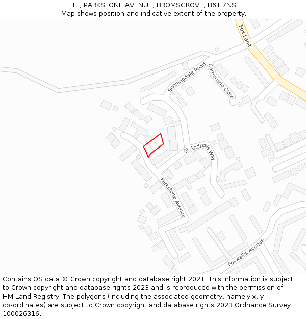11, PARKSTONE AVENUE, BROMSGROVE, B61 7NS: Location map and indicative extent of plot