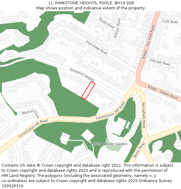 11, PARKSTONE HEIGHTS, POOLE, BH14 0QE: Location map and indicative extent of plot