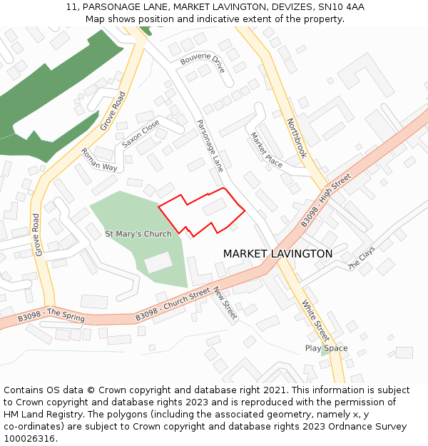 11, PARSONAGE LANE, MARKET LAVINGTON, DEVIZES, SN10 4AA: Location map and indicative extent of plot