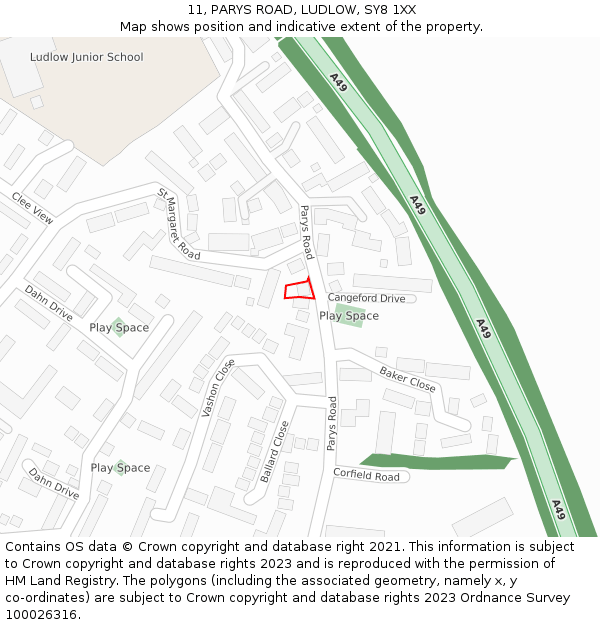 11, PARYS ROAD, LUDLOW, SY8 1XX: Location map and indicative extent of plot