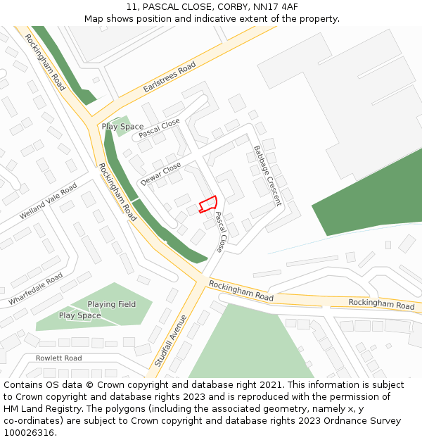 11, PASCAL CLOSE, CORBY, NN17 4AF: Location map and indicative extent of plot
