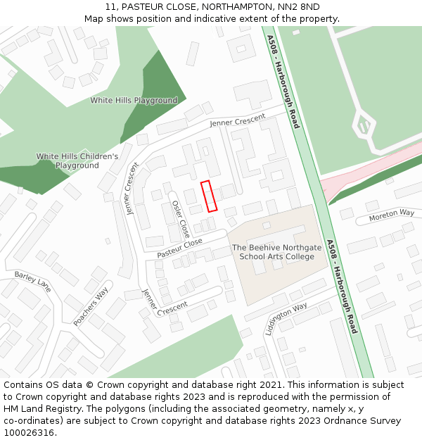 11, PASTEUR CLOSE, NORTHAMPTON, NN2 8ND: Location map and indicative extent of plot