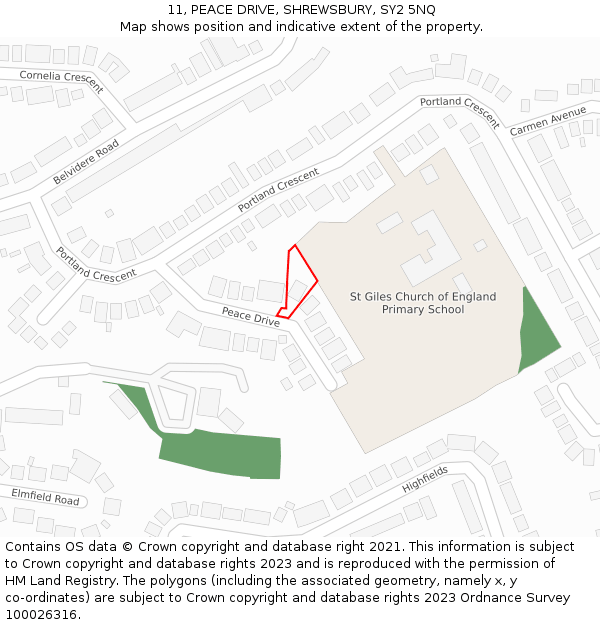 11, PEACE DRIVE, SHREWSBURY, SY2 5NQ: Location map and indicative extent of plot