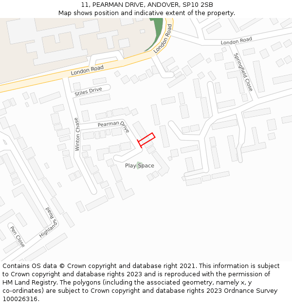 11, PEARMAN DRIVE, ANDOVER, SP10 2SB: Location map and indicative extent of plot