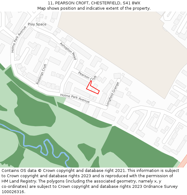 11, PEARSON CROFT, CHESTERFIELD, S41 8WX: Location map and indicative extent of plot