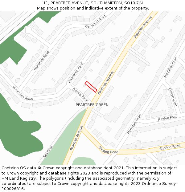 11, PEARTREE AVENUE, SOUTHAMPTON, SO19 7JN: Location map and indicative extent of plot