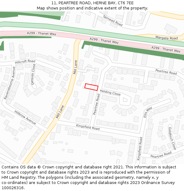 11, PEARTREE ROAD, HERNE BAY, CT6 7EE: Location map and indicative extent of plot