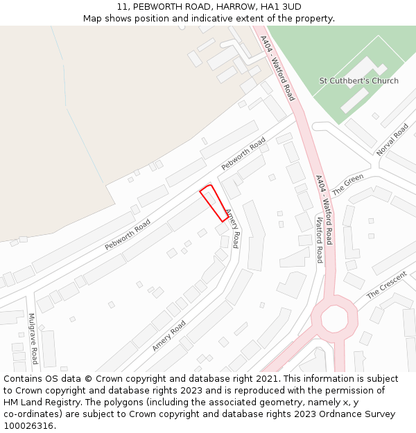 11, PEBWORTH ROAD, HARROW, HA1 3UD: Location map and indicative extent of plot
