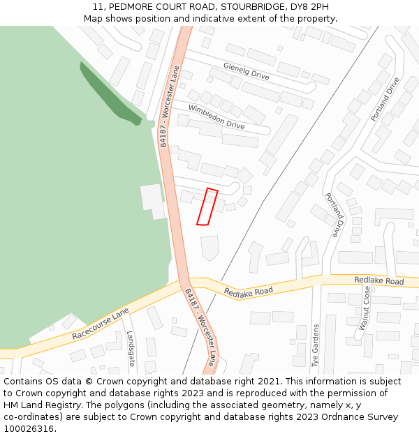 11, PEDMORE COURT ROAD, STOURBRIDGE, DY8 2PH: Location map and indicative extent of plot