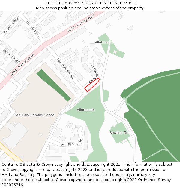 11, PEEL PARK AVENUE, ACCRINGTON, BB5 6HF: Location map and indicative extent of plot