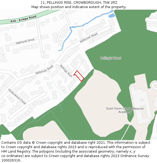 11, PELLINGS RISE, CROWBOROUGH, TN6 2RZ: Location map and indicative extent of plot