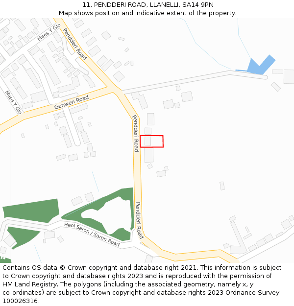 11, PENDDERI ROAD, LLANELLI, SA14 9PN: Location map and indicative extent of plot