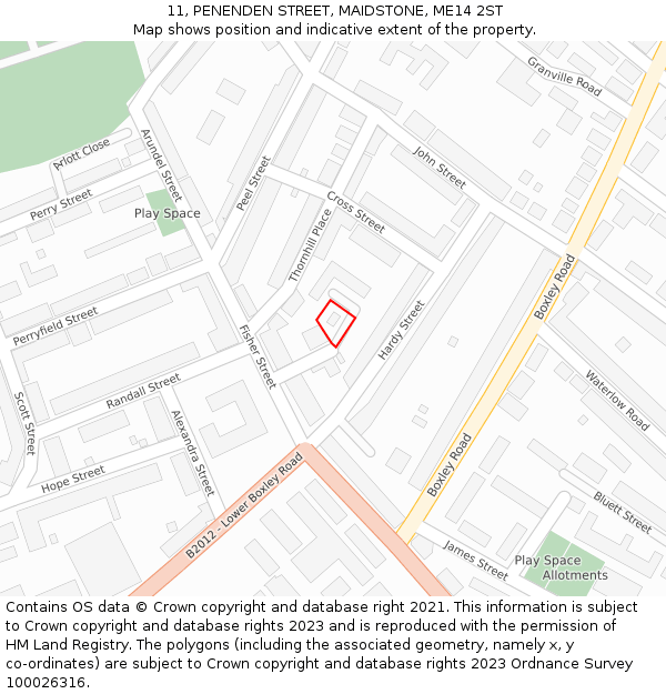 11, PENENDEN STREET, MAIDSTONE, ME14 2ST: Location map and indicative extent of plot