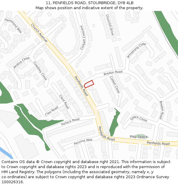 11, PENFIELDS ROAD, STOURBRIDGE, DY8 4LB: Location map and indicative extent of plot
