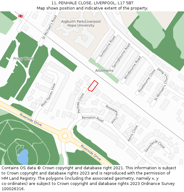 11, PENHALE CLOSE, LIVERPOOL, L17 5BT: Location map and indicative extent of plot