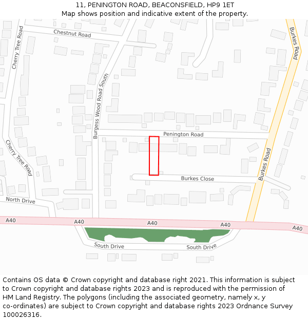 11, PENINGTON ROAD, BEACONSFIELD, HP9 1ET: Location map and indicative extent of plot