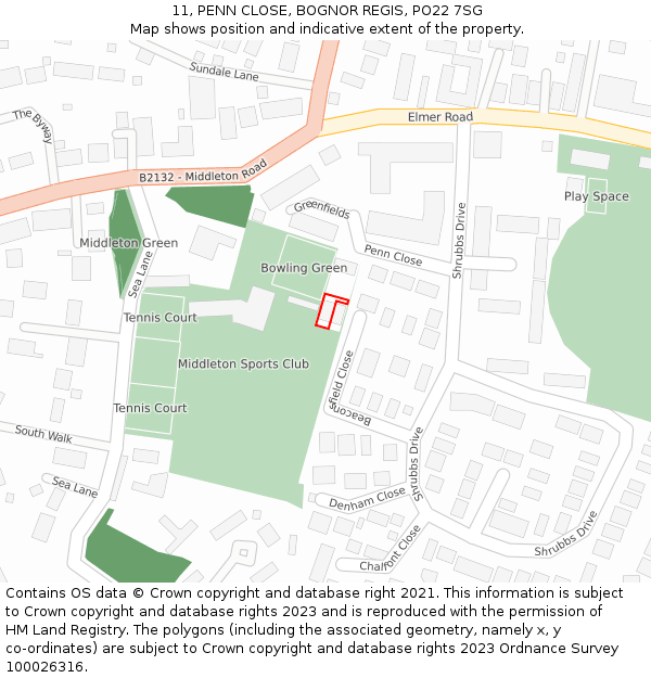 11, PENN CLOSE, BOGNOR REGIS, PO22 7SG: Location map and indicative extent of plot