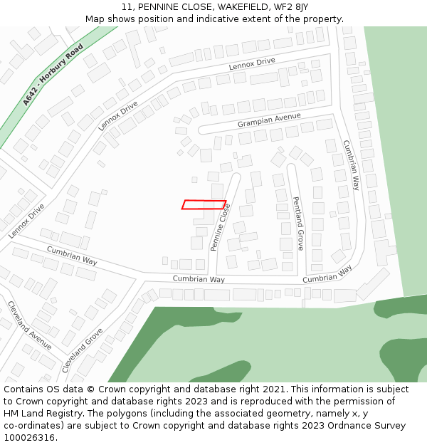 11, PENNINE CLOSE, WAKEFIELD, WF2 8JY: Location map and indicative extent of plot