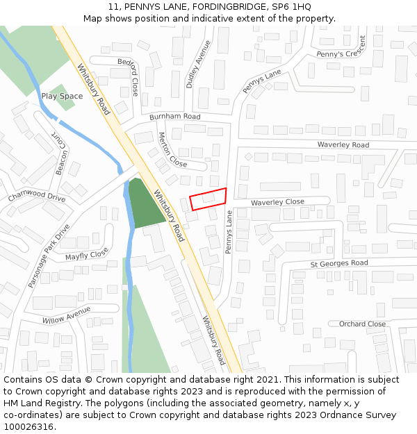 11, PENNYS LANE, FORDINGBRIDGE, SP6 1HQ: Location map and indicative extent of plot