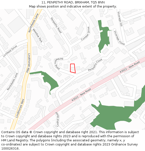 11, PENPETHY ROAD, BRIXHAM, TQ5 8NN: Location map and indicative extent of plot