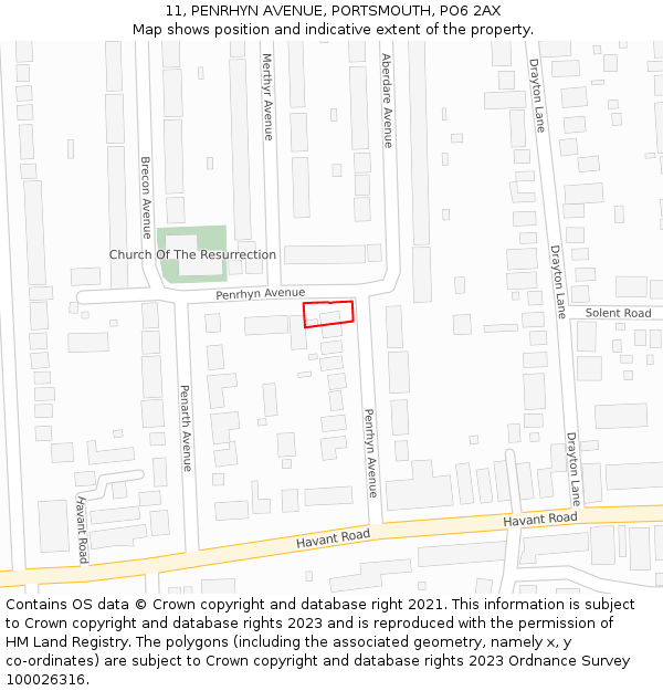 11, PENRHYN AVENUE, PORTSMOUTH, PO6 2AX: Location map and indicative extent of plot