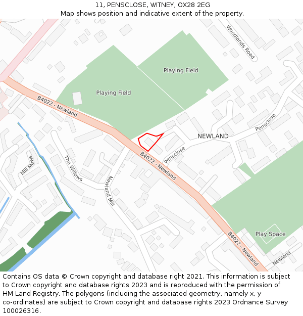 11, PENSCLOSE, WITNEY, OX28 2EG: Location map and indicative extent of plot