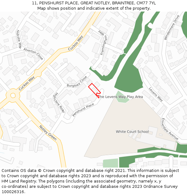 11, PENSHURST PLACE, GREAT NOTLEY, BRAINTREE, CM77 7YL: Location map and indicative extent of plot